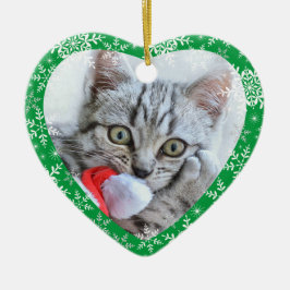 Katten Eerste Kerst Glitter Sneeuwvlokken Hart Keramisch Ornament