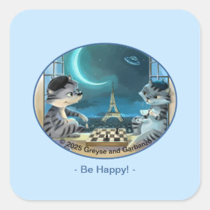 Katten Eiffeltoren - Nacht Gelukkige Vierkante Sti Sticker