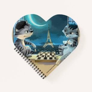 Katten Eiffeltoren - Nacht Hartvormig Notitieboek 