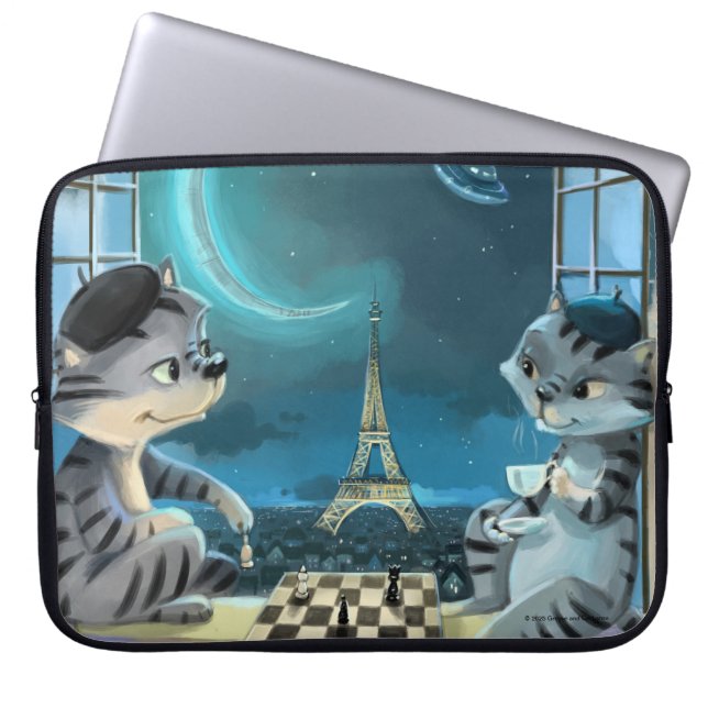 Katten Eiffeltoren - Nacht Laptop Sleeve (Voorkant)