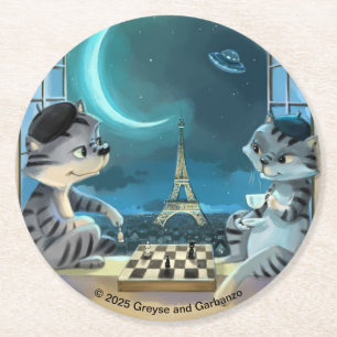Katten Eiffeltoren - Nacht Ronde Papieren Onderzet Kartonnen Onderzetter