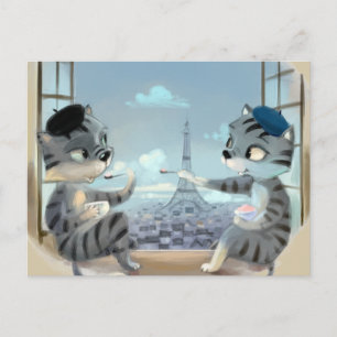 Katten & Eiffeltoren – Parijs Ansichtkaart Briefkaart