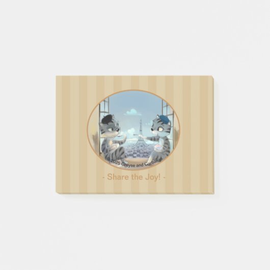 Katten & Eiffeltoren – Parijs JoyNotes 10 x 7,5 cm Post-it® Notes (Voorkant)