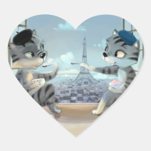Katten & Eiffeltoren - Paris Hart Stickers