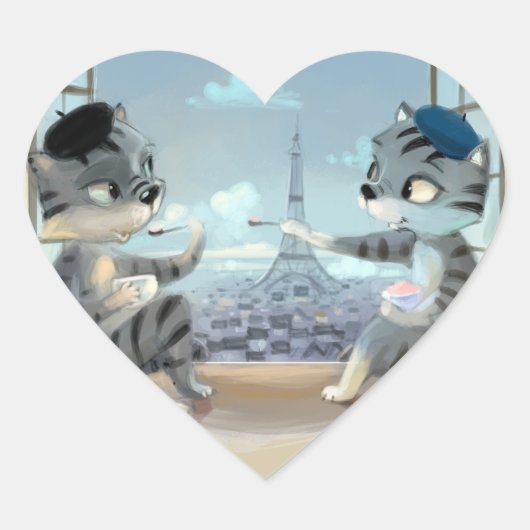 Katten & Eiffeltoren - Paris Hart Stickers (Voorkant)