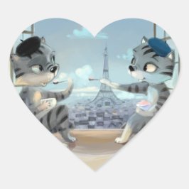 Katten & Eiffeltoren - Paris Hart Stickers