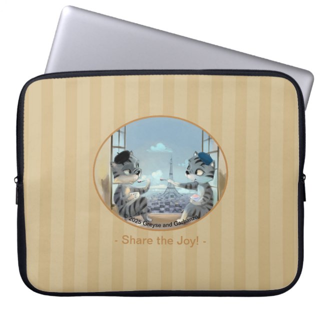 Katten & Eiffeltoren - Paris Joy Laptop Sleeve (Voorkant)