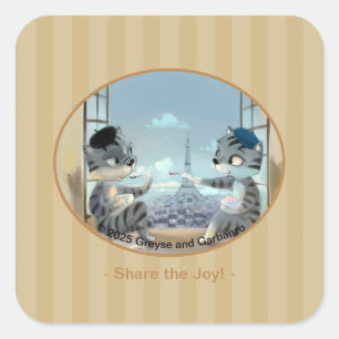 Katten & Eiffeltoren - Paris Joy Square Stickers