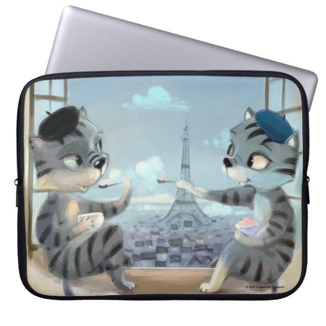Katten & Eiffeltoren - Paris Laptophoes Laptop Sleeve (Voorkant)