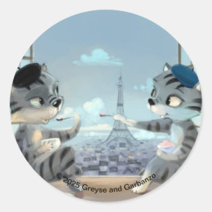 Katten & Eiffeltoren - Ronde Paris Stickers