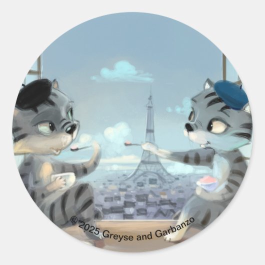 Katten & Eiffeltoren - Ronde Stickers Parijs (Voorkant)