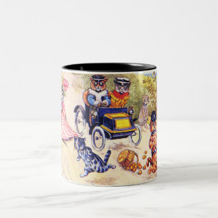 Katten en auto's van Louis Wain Tweekleurige Koffiemok