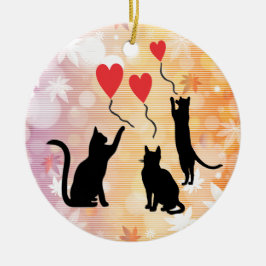 Katten en ballonnen keramisch ornament