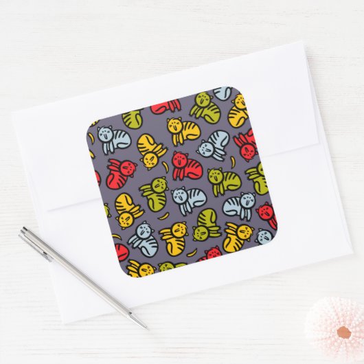 Katten en bananen vierkante sticker (Envelop)