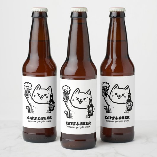 Katten en bier 1 bier etiket (Flessen)