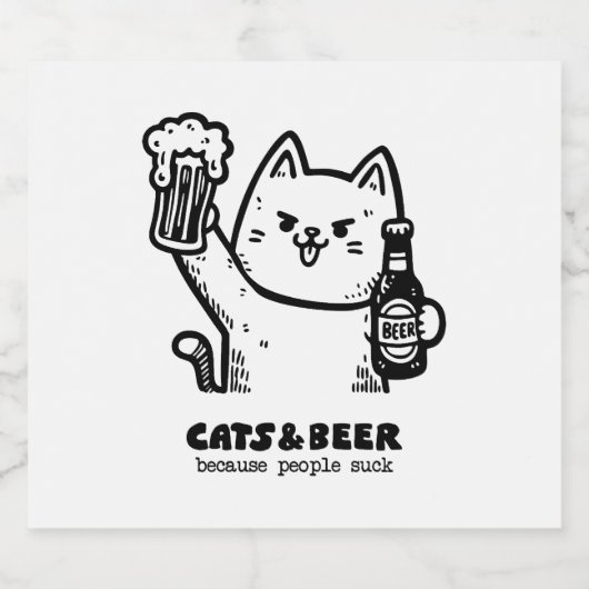 Katten en bier 1 bier etiket (Enkel label)