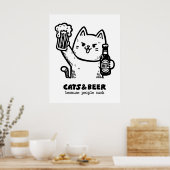 Katten en bier 1 poster (Keuken)