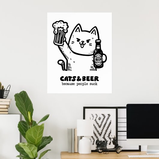 Katten en bier 1 poster (Thuiskantoor)