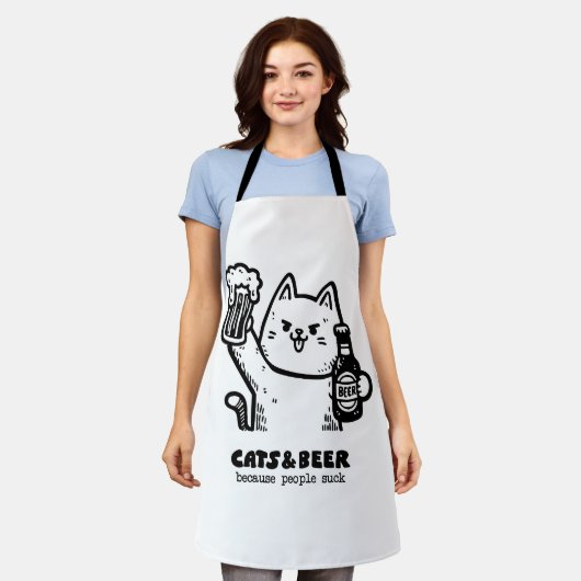 Katten en bier 1 schort (Gedragen)