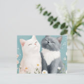 Katten en bloemen briefkaart (Staand voorkant)