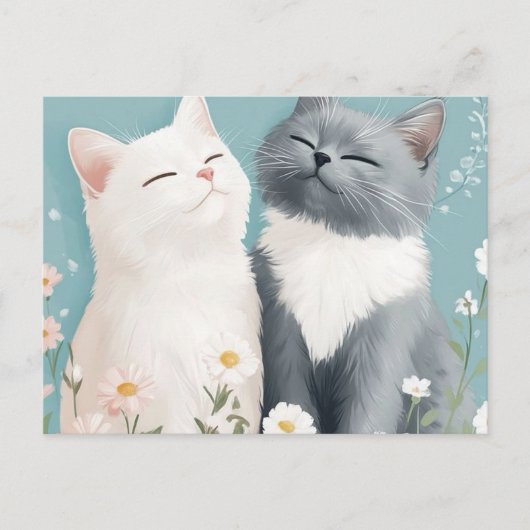 Katten en bloemen briefkaart (Voorkant)