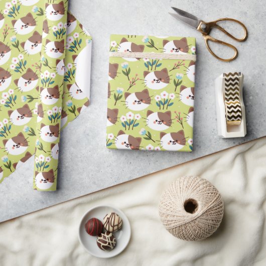 Katten en bloemen cadeaupapier (Crafts)