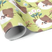 Katten en bloemen cadeaupapier (Rol Hoek)