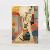 Katten en bloemen in een moonverlicht dorp bedankkaart (Voorkant)