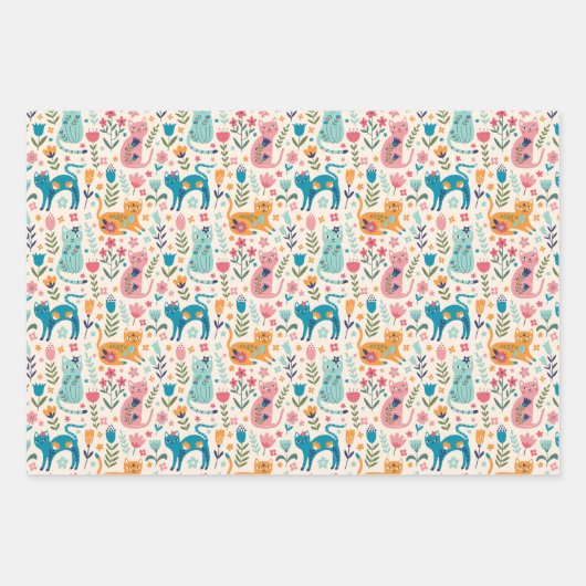 Katten en bloemen inpakpapier vel (Voorkant 3)