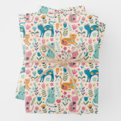 Katten en bloemen inpakpapier vel (In situ)