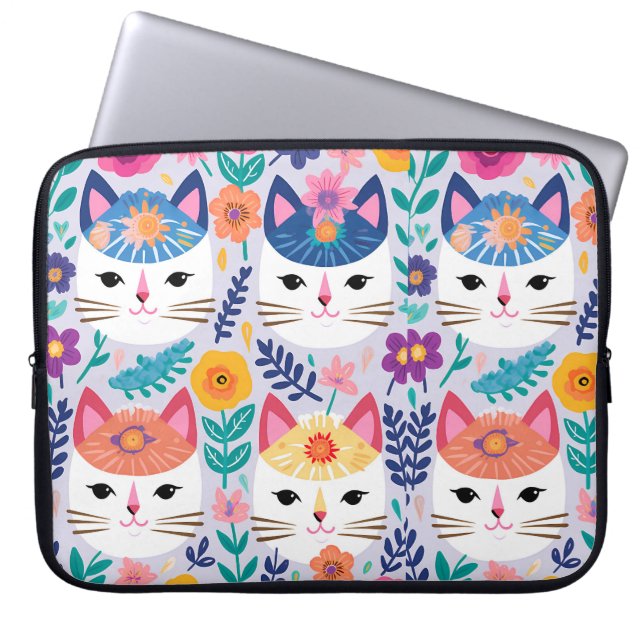 Katten en bloemen laptop sleeve (Voorkant)