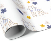 Katten en bloemen op wit cadeaupapier (Rol Hoek)