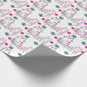 Katten en bloemen op wit cadeaupapier (Hoek)