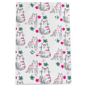 Katten en bloemen op wit medium cadeauzakje (Voorkant)