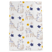 Katten en bloemen op wit medium cadeauzakje (Achterkant)