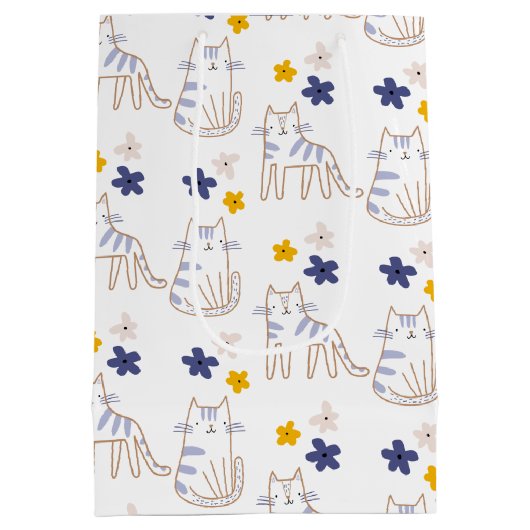 Katten en bloemen op wit medium cadeauzakje (Achterkant)