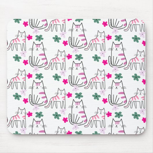 Katten en bloemen op wit muismat (Voorkant)