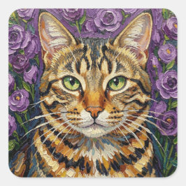 Katten en bloemen | Schattige artistieke grijze ta Vierkante Sticker
