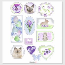 Katten en bloemen Stickers voor Pasen en Lente