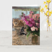 Katten en bloemen voor Moederdagkaart Kaart (Gele Bloem)