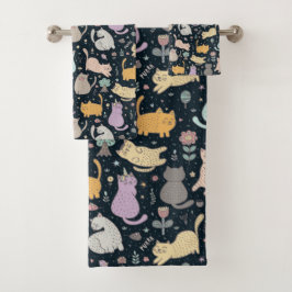 Katten- en Bloemenontwerp Badhanddoekenset Bad Handdoek