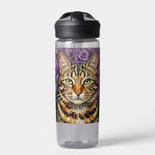 Katten- en bloemmotief Persoonlijke kattenkunst Waterfles