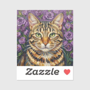 Katten- en bloemmotief   Schattige artistieke grij Sticker
