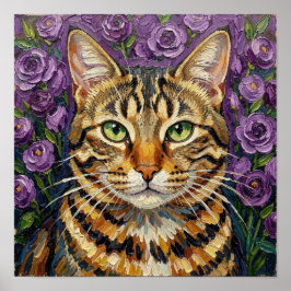 Katten- en bloemmotief | Schattige artistieke kat  Poster
