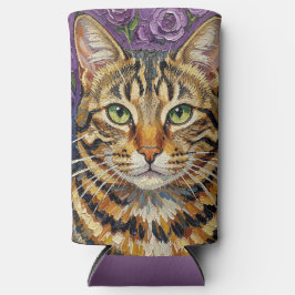Katten- en bloemmotief | Schattige artistieke kat  Seltzer Blikjeskoeler