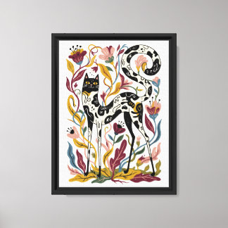 Katten- en bloemwaterverf canvas afdruk