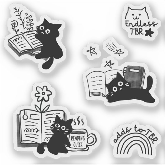 Katten en boeken Dierlijke Doodles Schattigee Book Sticker (Voorkant)