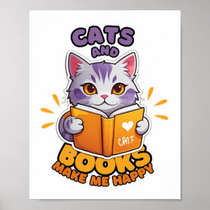 Katten en boeken maken me gelukkig poster
