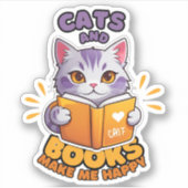 Katten en boeken maken me gelukkig sticker (Voorkant)