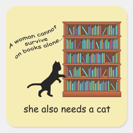 Katten en boeken vierkante sticker (Voorkant)